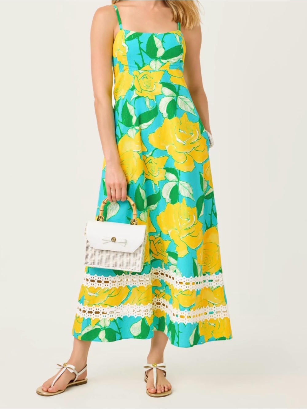 NWT Lilly Pulitzer 16 Haliey Midi Dress “Blue Curacao Rose Bud” sz 16